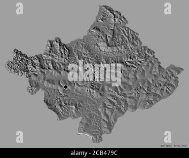 Forma di Ngozi, provincia del Burundi, con la sua capitale isolata su uno sfondo di colore pieno. Mappa elevazione bilivello. Rendering 3D Foto Stock