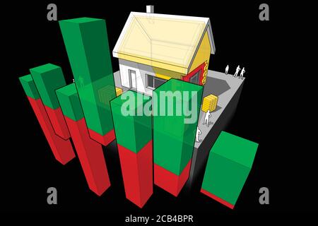 schema di una casa indipendente con parete e tetto aggiuntivi isolamento con diagramma aziendale astratto Illustrazione Vettoriale