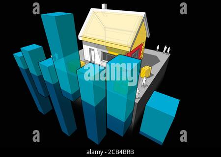 schema di una casa indipendente con parete e tetto aggiuntivi isolamento con diagramma aziendale astratto Illustrazione Vettoriale