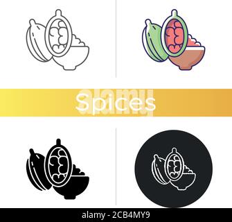 Icona cardamomo. Cardamon verde cialde. Spezie esotiche. Medicina tradizionale. Aromatizzanti alimentari. Condimento di cottura. Spezie culinarie. Colore nero lineare e RGB Illustrazione Vettoriale