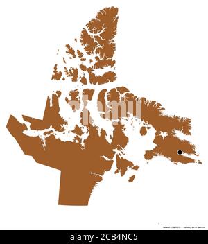 Forma di Nunavut, territorio del Canada, con la sua capitale isolata su sfondo bianco. Composizione di texture con motivi. Rendering 3D Foto Stock