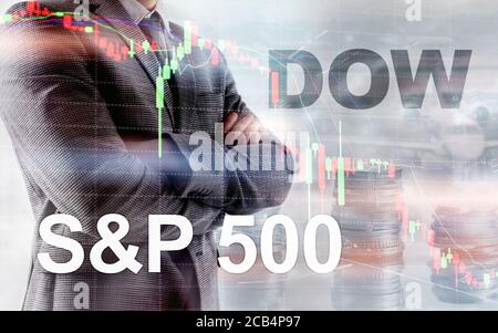 Mercato azionario americano. SP500 e Dow Jones. Concetto di business del trading finanziario. Foto Stock