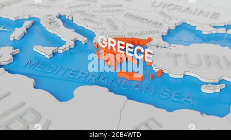 La Grecia è evidenziata su una mappa mondiale 3D semplificata bianca. Rendering 3D digitale. Foto Stock