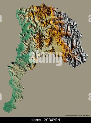 Forma di Valparaíso, regione del Cile, con la sua capitale isolata su uno sfondo di colore pieno. Mappa di rilievo topografico. Rendering 3D Foto Stock