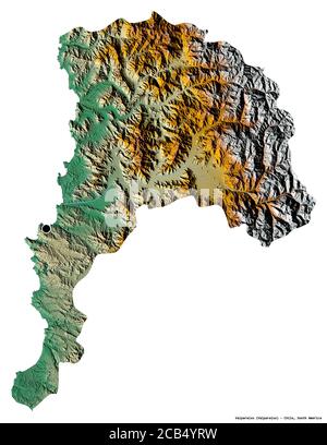 Forma di Valparaíso, regione del Cile, con la sua capitale isolata su sfondo bianco. Mappa di rilievo topografico. Rendering 3D Foto Stock