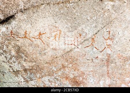 Matobo Hills, sito di pittura rock 'White Rhino Cave', arte rock, Matobo National Park, sobborghi di Bulawayo, Matabeleland Sud, Zimbabwe, Africa Foto Stock