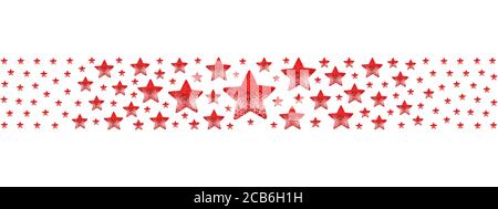 Stelle rosse bordo su sfondo bianco isolato, cornice fatta di stelle rosse lucenti, brillante stella senza cuciture motivo, Natale biglietto d'auguri ornamento vacanza Foto Stock