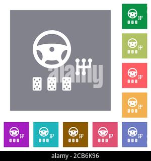 Auto controlla le icone piatte su sfondi quadrati di colore semplice Illustrazione Vettoriale