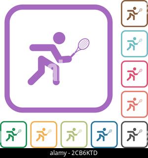 Giocatore di tennis icone semplici in colore arrotondato quadri cornici su sfondo bianco Illustrazione Vettoriale