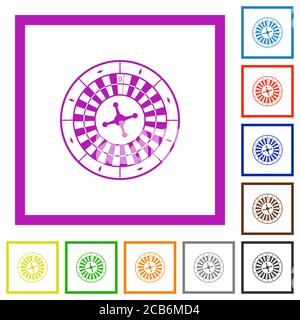 Roulette ruota icone di colore piatto in cornici quadrate su bianco sfondo Illustrazione Vettoriale