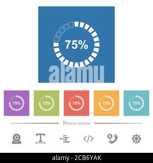 icone bianche piatte caricate al 75% su sfondo quadrato. 6 icone bonus incluse. Illustrazione Vettoriale