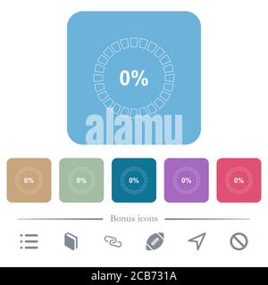 0% di icone piatte bianche caricate su sfondi quadrati arrotondati a colori. 6 icone bonus incluse Illustrazione Vettoriale