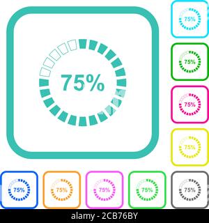 icone piatte colorate vivide caricate al 75% sui bordi curvi su sfondo bianco Illustrazione Vettoriale