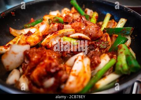 Dakdoritang è un tipo di cibo coreano che significa brasato pollo piccante Foto Stock