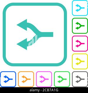Frecce di divisione a sinistra icone piatte dai colori vivaci nei bordi curvi su sfondo bianco Illustrazione Vettoriale