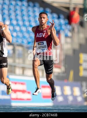 Brunswick, Germania. 8 agosto 2020. Joshua HARTMANN (ASV Koeln) azione, semifinale maschile 100m, su 08.08.2020 campionati tedeschi di atletica 2020, dal 08.08. - 09.08.2020 a Braunschweig/Germania. Â | utilizzo in tutto il mondo Credit: dpa/Alamy Live News Foto Stock