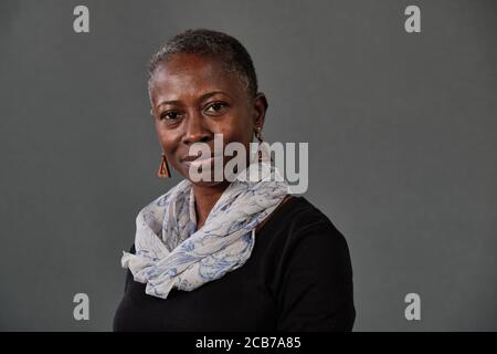 Lo scrittore barbadiano Karen Lord assiste ad una fotocellula durante la città di Edimburgo Festival Internazionale del Libro 2018 Foto Stock