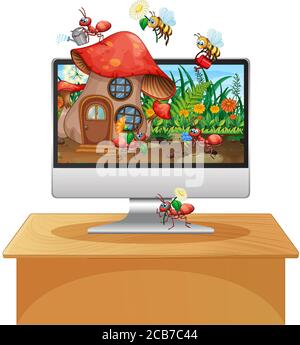 Regno di insetto sullo schermo del computer illustrazione di sfondo Illustrazione Vettoriale