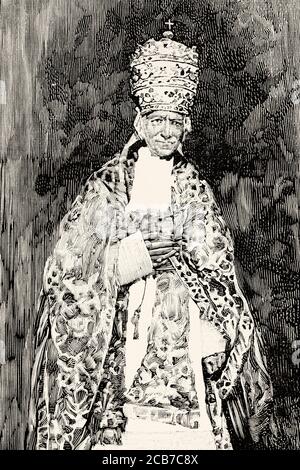 Ritratto di papa Leone XIII, Vincenzo Gioacchino Pecci (1810-1903) Papa della Chiesa cattolica dal 1878 al 1903. Antico XIX secolo inciso illustrazione da la Ilustracion Española y americana 1894 Foto Stock