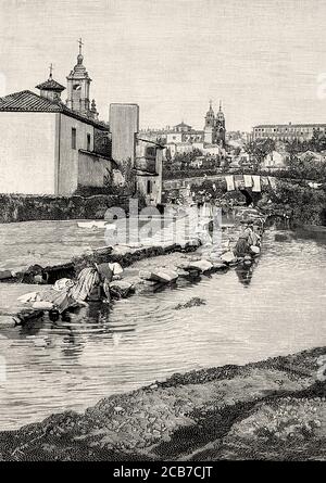 Vista della città di Santiago de Compostela alla fine del 19 ° secolo, Galizia. Spagna. Antico XIX secolo inciso illustrazione da la Ilustracion Española y americana 1894 Foto Stock