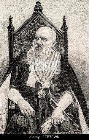 Ritratto di Francesco Marcucci. Capitano Reggente del Consiglio Grande e Generale della Serenissima Repubblica di San Marino 1894. Antico XIX secolo inciso illustrazione da la Ilustracion Española y americana 1894 Foto Stock