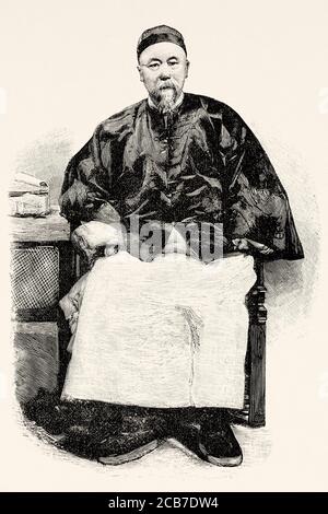 Ritratto di li Hung Chang (1823-1901) li Hongzhang generale cinese, leader statista del tardo Impero Qing. Cina. Antico XIX secolo inciso illustrazione da la Ilustracion Española y americana 1894 Foto Stock