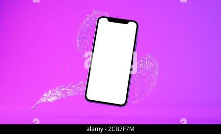 Rendering 3d per il mockup di telefoni e schizzi d'acqua Foto Stock