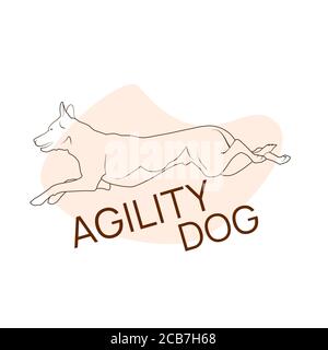 Sagoma vettoriale piatta del cane saltante per il modello di disegno del logo del club di agilità. Illustrazione Vettoriale