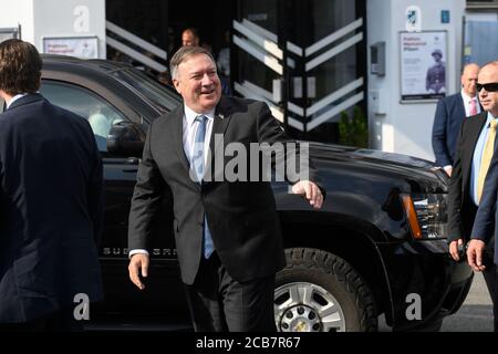 Pilsen, Repubblica Ceca. 11 Agosto 2020. Il Segretario di Stato americano Mike Pompeo visita il Museo Patton Memorial Pilsen, il 11 agosto 2020, a Pilsen, Repubblica Ceca. Credit: Michal Kamaryt/CTK Photo/Alamy Live News Foto Stock