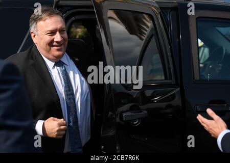 Pilsen, Repubblica Ceca. 11 Agosto 2020. Il Segretario di Stato americano Mike Pompeo visita il Museo Patton Memorial Pilsen, il 11 agosto 2020, a Pilsen, Repubblica Ceca. Credit: Michal Kamaryt/CTK Photo/Alamy Live News Foto Stock