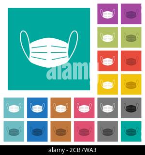 Maschera medica viso icone piatte multicolore su sfondi quadrati. Incluse variazioni delle icone bianche e più scure per il passaggio del mouse o gli effetti attivi. Illustrazione Vettoriale