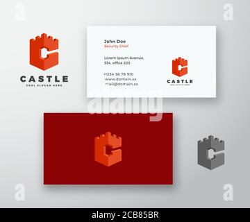 Logo vettoriale Castle Abstract e modello di biglietto da visita. Citadel icona incorporata in un concetto di lettera C con la tipografia moderna. Stazionario Premium Illustrazione Vettoriale