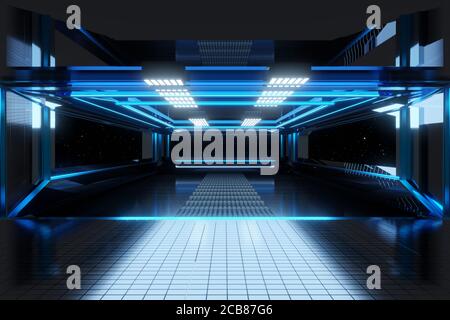 Illustrazione 3D di un interno di una nave spaziale o di una stazione spaziale. Foto Stock