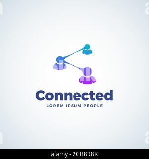 Connected Modern Technology Absrtract Vector Sign, Symbol or Logo Template. Gradiente a catena di sfere coniate come teste umane con tipografia moderna. Illustrazione Vettoriale