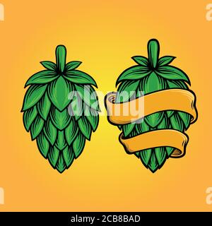 Set di birrifici con illustrazioni vintage a nastro Illustrazione Vettoriale