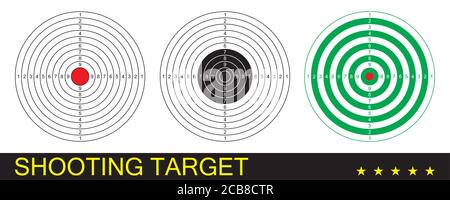 Obiettivo di scatto. Imposta i bersagli per il tiro pratico della pistola, fucile o fucile. Collezione di sport bersaglio in bianco per la gara di tiro. Illustrazione Vettoriale
