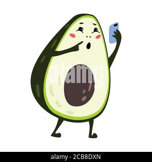 Personaggio Avocado divertente. Biglietto d'auguri con avocado dolce. Illustrazione Vettoriale