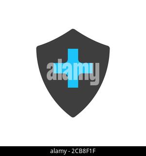 Icona Medical Shield con croce farmacia, concetto di assistenza medica. Illustrazione vettoriale di stock isolata su sfondo bianco. Illustrazione Vettoriale
