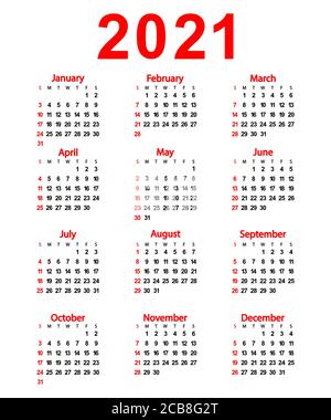 Calendario del nuovo anno 2021. Illustrazione vettoriale per la progettazione. Illustrazione Vettoriale