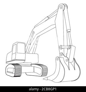 Retroescavatore, escavatore giallo, veicoli da costruzione. Concetto di escavatore semplice. Può essere utilizzato in web e altri scopi di progettazione per società di costruzione. Illustrazione Vettoriale