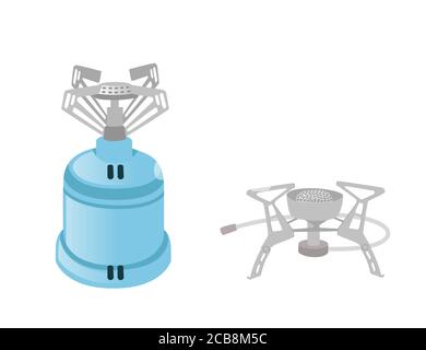 Bruciatore a gas portatile per campeggiare piatta vettore illustrazione isolato su sfondo bianco Illustrazione Vettoriale