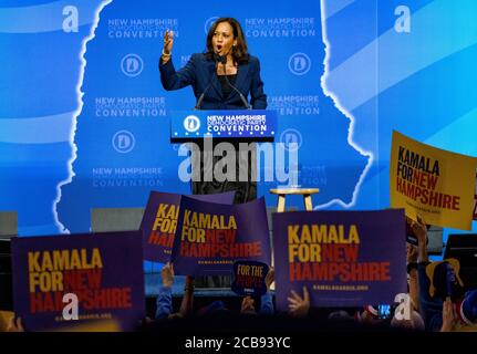 7 settembre 2019, SNHU Arena, Manchester, New Hampshire, USA: Il candidato presidenziale democratico, Senatore Kamala Harris (D-CA), parla alla Convenzione democratica del New Hampshire di Manchester. Credit: Keiko Hiromi/AFLO/Alamy Live News Foto Stock