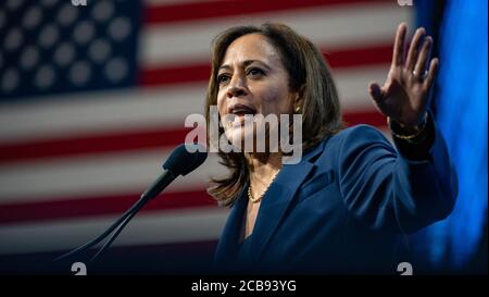 7 settembre 2019, SNHU Arena, Manchester, New Hampshire, USA: Il candidato presidenziale democratico, Senatore Kamala Harris (D-CA), parla alla Convenzione democratica del New Hampshire di Manchester. Credit: Keiko Hiromi/AFLO/Alamy Live News Foto Stock