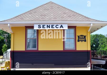 Seneca, Illinois, Stati Uniti. Seneca Station un deposito ferroviario restaurato nella sua omonima comunità. Foto Stock