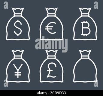 Sacchetti con icona Money Thin Line Vector. Illustrazione Vettoriale