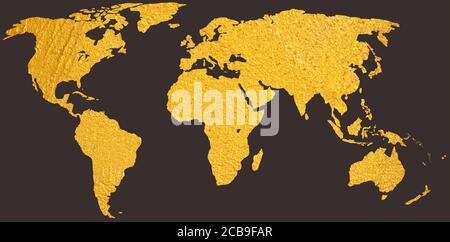 mappa del mondo in diversi gradienti, colore dorato, pattern astratto Foto Stock