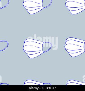 Modello senza cuciture con maschera medica per il viso. Pandemia Сoronavirus COVID-19, 2019-nConcezione modello CoV, illustrazione vettoriale Illustrazione Vettoriale
