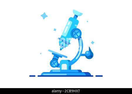 Moderna icona del microscopio scientifico in stile piatto. Illustrazione Vettoriale