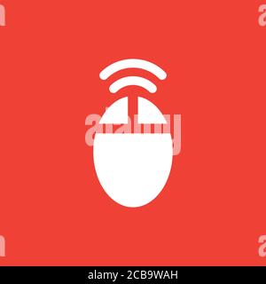 Icona del mouse WiFi su sfondo rosso. Illustrazione di Red Flat Style Vector. Foto Stock