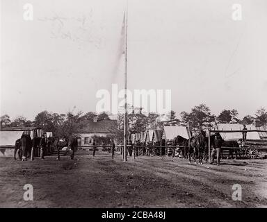 Quartier generale, 10th Army Corps, Hatcher's Farm, Virginia, 1861-65. Precedentemente attribuito a Mathew B. Brady. Foto Stock